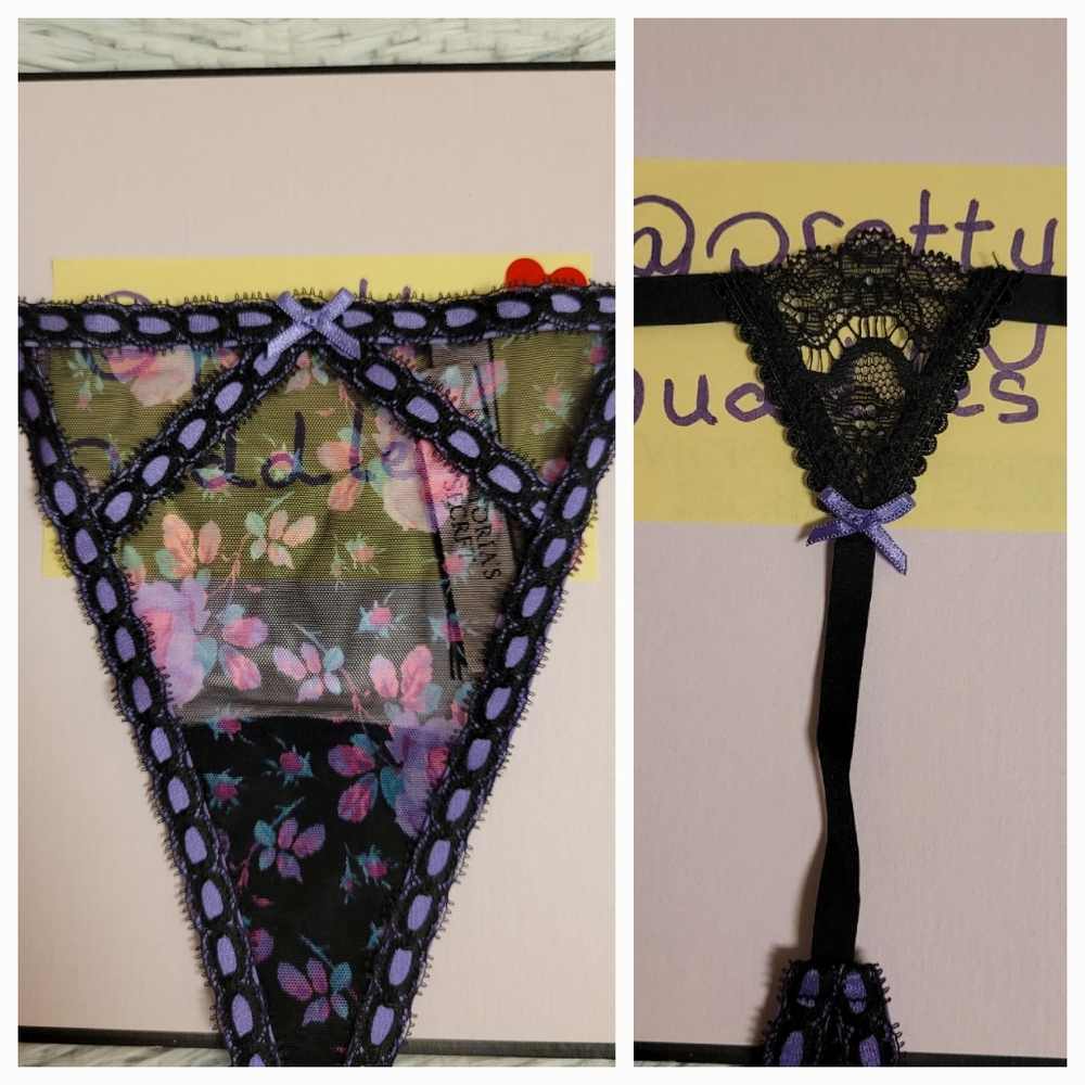 🎀 VS Dream Angels Ribbon Slot Floral Mesh V-String Panty 🎀 - Picture 3 of 12